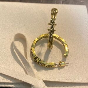 Vintage Chanel Gold Rustic Textured CC Hoop Earrings